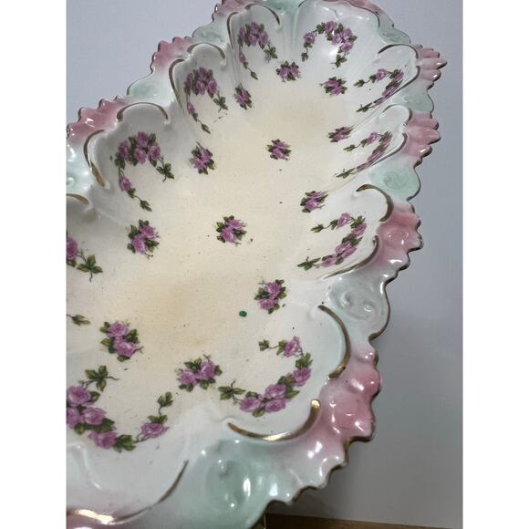 Victorian Pink & Blue Floral Detail w/ Gold Accent Celery Dish Made in Austria ? - Picture 2 of 7